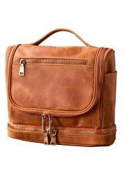 Travel Toiletry Bag For Men, Genuine Leather Shaving Dopp Kit Bottom Storage Holds More (11x8.6x4.7)-Leather Mens Toiletry Bag -Leather Makeup Cosmetic Organizer Kit - Men Travel Toiletries Bag