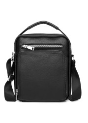 Genuine Leather Men Messenger Bag Small Shoulder Crossbody Pack Handbag for Everyday Casual Travel Business Outdoor Casual Vintage Daypack Black