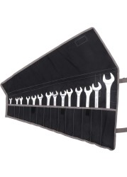 BULL TOOLS 14 Pocket One Touch Closer Flap Closure Hand Crafted H.W. Hand Dyed 100% Cotton Duck Canvas Metric/SAE Wrench &amp; Tool Bag Organizer Roll Up Bag Dyed - Coal Black - (Tools are not Included)