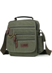 Sunsomen Mens bag Canvas Shoulder Bag Small Messenger Crossbody Bag Work Bag Vintage Multi-function(Army green)