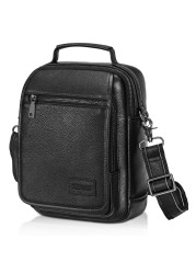 Polare Italian Cowhide Leather Messenger Bag Travel Shoulder Crossbody Bag Waterproof Casual Sling Business Handbag (Black-A)