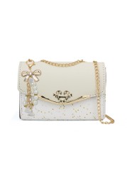 FuninCrea Shoulder Bag for Women, Leather Chain Strap Crossbody Bags Ladies Trendy Large Handbags Womens Purses Sling Bag (White)