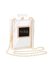 WJCD Clear Purses for Women Paris Perfume Shaped Clear Purse Evening Bags Vintage Banquet Handbag (Transparent)