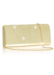 Larcenciel Gold Clutch Purse for Women Trendy, Glitter Pleated Evening Bags w/Chain, Formal Ladies Handbags Sequin Shoulder Crossbody Wallets for Cocktail Date Night Dress Party Club Party,9&times;4.7&times;2in