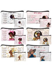 Silkfly 12 Pcs African American Makeup Bag Black Women Cosmetic Bags Inspirational Gift Bags Afro Queen Zipper Travel Pouch Purses Toiletry Organizer, 8.3 x 5.1 Inch, 4.3 x 3.5 Inch(Novel)