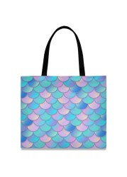 visesunny Women&#39;s Large Canvas Tote Shoulder Bag Rainbow Mermaid Scale Top Storage Handle Shopping Bag Casual Reusable Tote Bag for Beach,Travel,Groceries,Books