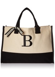 Mud Pie Classic Black and White Initial Canvas Tote Bags B 100 Cotton 17 x 19 x 2