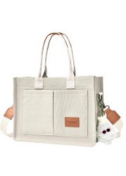 Canvas Tote Bag for Women With Pockets, Laptop Work Crossbody Purses Everything Shoulder Tote Bag Everyday Satchel Handbags (Beige)