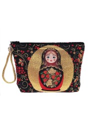 AWEHIRU Religious Gifts Russian Matryoshka Khokhloma Design Reversible Pouch Cosmetic Bag Purse 7 Inch