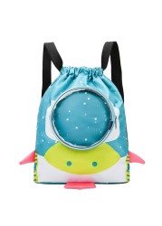 Kunyeah Drawstring Backpack Bag Waterproof Beach Pack With Shoe Compartment Kid Swim Bag Sports Gym Backpack for Girls Boys (Blue)
