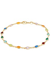 Barzel 18K Gold Plated Multi Color Crystal Baguette Anklet (Multicolor Dark Oval)