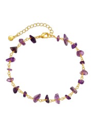 Ladywowu Natural Gemstone Ankle Bracelet for Friends, Gold Tone Adjustable Large Ankle Bracelets for Women, Amethyst Beaded Chain Anklets for Foot Jewelry
