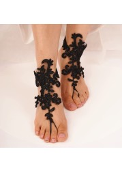 Sither Foot Lace for Beach Wedding Barefoot Sandals Black Lace Anklet for Bride Barefoot Lace for Women Foot Anklet Jewelry Accessories On Summer Beach Gift for Her on Halloween Costume Party