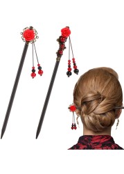 Dremisi 2 Pieces Hair Stick Retro Wooden Hair Stick Vintage Flower Hairpin Handmade Hair Stick for Women Long Hair Chinese Hair Chopstick Japanese Hair Accessories