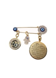 ZKDC muslim islam AYATUL KURSI Allah Turkish evil eye hamsa hand of fatima Stainless Steel brooch pin