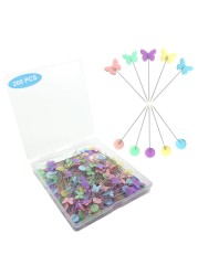 200pcs Sewing Pins Flat Head Straight Pins with Butterfly and Flower Colored Heads, Long 2.16inch Quilting Pins for Dressmaker, Craft, Sewing Project and DIY Decoration (Butterfly and Flower)