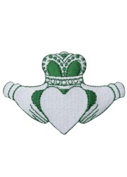 Irish Claddagh Green White Embroidered Iron on Patch
