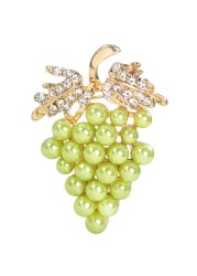 Gyn&amp;Joy Golden Tone Green Faux Pearls Bead Grape Rhinestone Fruit Pin Brooches