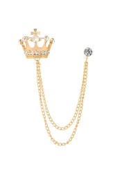 Andy&#39;s Orchids Rhinestone Crown Long Chain Brooch, Crystal Tassel Brooch Pins Retro Vintage Coat Shirt Suit Jacket Collar Pins for Men Women Gifts