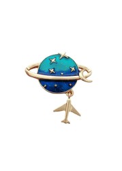 Blue Earth Planet Brooch Pin Airplane Crescent Moon Cross Stars Space Enamel Corsage Lapel Brooches Pins for Women Girls Clothing Jackets Badges Jewelry Gifts
