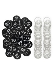 StayMax Plastic ID Number Tags Key Tags with Key Rings 1100 Black