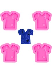 4 PCS Glossy Shiny Grippy TShirt Doctor with Stethoscope Theme Keychain Silicone Mold for DIY Luggage Tag Fondant Mold Crystal Cake Decoration Pendant Candy Earrings Desserts Pudding Trinket
