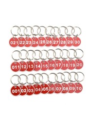 CM Numbered Tags Metal Key Ring for Organizing and Sorting (30 PCS: 001-030, Red Color)
