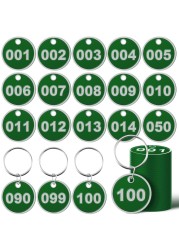 Tandefio 1-100 Numbered Key Tags Round Key ID Tags Aluminum Alloy Metal Number Tags Marking Hang Tags Luggage Labels with Rings for Dormitory Key Chain Box Cabinet Lockers (Green)