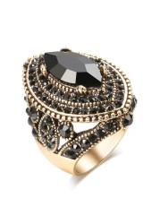 CKHAO Women Ring - Big Size Antique Gold Plated Turkish Style Black Gemstone Vintage Ring Women Jewelry J0769BLK (7)