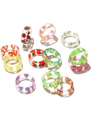 12 Pieces Resin Fruit Rings Set Indie Rings Asthetic Rings Summer Colorful Transparent Plastic Acrylic Rings Cute Strawberry Kiwi Lemon Apple Grape Pitaya Grapefruit Orange Watermelon Rings for Women