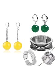 JinYu 7 Set Anime Black Ring,Time Ring with Potara Earring Cosplay Prop Accessory