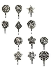 VAMA Fashions Non Piercing Traditional Indian Nosepin Pressing Type Clip On Oxidized Black Silver Nose Ring Pin Stud For Women (1.5cm, Black Metal Silver)