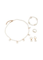 MMIUAEG 4Pcs Imitation Pearl Necklace Bracelet Earrings Ring Set Round White Pearl Necklace Earrings Set Wedding Decors Butterfly Heart Costume Jewelry for Women Brides-Butterfly