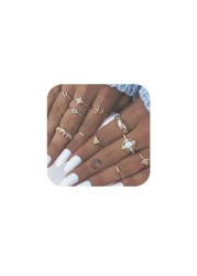 Missgrace Vintage Boho Rings Crystal Rhinestones Joint Knuckle Stackable Ring Set with Cresent Punk Snake Stacking Midi Finger Rings for Women (Style 9)