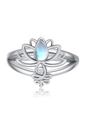 KZX Lotus Ring 925 Sterling Silver Lotus Flower Ring Lotus Ring Band Jewelry Gifts for Women Mother(Ring Size 9)