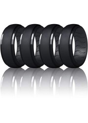 Dookeh Breathable Silicone Wedding Rings for Men - Skin Safe Mens Rubber Wedding Bands - Improved Design for Crossfit Workout Swimming Firefighters Military (All Black, Size 10)