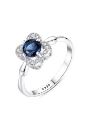 Bellitia Jewelry Sri Lankan Blue Sapphire &amp; CZ Diamond Flower Women Ring 925 Sterling Silver Rhodium Plated Promise Engagement Zirconia Ring for Her Valentine&#39;s Day Size 6