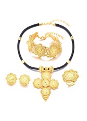Sajayea Ethiopian Jewelry for Women Set Ethiopia Coins Jewelry with Black Rope African Wedding Engagement Gift