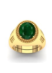 DINJEWEL 10.25 Carat Antique Natural Green Emerald/Panna Loose Gemstone Wedding Gold Plated Ring For Women