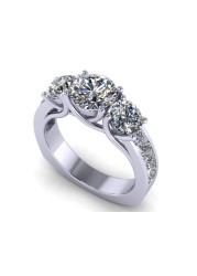 Central Diamond Center Lucita Style Sterling silver CZ 3 Stone Ring 2.50ctw (Euro) - Platinum Plated - Size 7