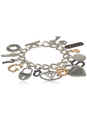 GUESS &quot;Basic Mixed Metal Logo Charm Toggle Charm Bracelet