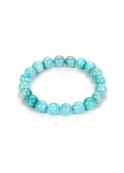 Real Natural Grade A Blue-Green Russian Amazonite Gemstone Beaded Bracelet 8.5 Inch Stretch Chakra Healing Crystal Stone Women Mom Gift (Unisex) GB10-D61