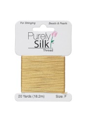 Purely Silk Simply Silk Beading Thread Cord Size F Gold 0014 Inch 035mm 20 Yards Card for Stringing Weaving Knotting Kumihimo