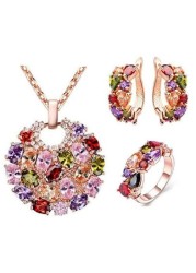 Aiwanto Necklace Set Earring Necklace Ring Set for Women&#39;s Colorful Zircon Necklace Earrings set Necklace Earring Set Gift for Wife Girlfriend