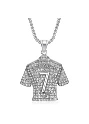 HAILIWEI Number 7 Soccer Jersey Pendant Necklace, No.7 Soccer Jersey Ball Necklace for Men Women, Titanium Steel Necklace Pendant, No.7 Football Star Necklace(Silver)
