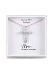 Cross Necklace for Women With 925 Sterling Silver ChainPlatinum Plated Cubic Zirconia Cross Pendant Necklace Mothers Day Gifts for Women Sterling Silver Cubic Zirconia