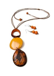 Tagua Nut Necklace Long Tagua Necklace and Earrings in Orange TAG638B. Adjustable Length Set, Vegetable Ivory Necklace. Organic Handmade Tagua Nut Jewelry