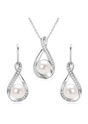DENGGUANG Sterling Silver Pearl Jewelry Set with Moissanite, Real Freshwater Pearl Earrings Necklace for Women, Wedding Jewelry for Brides Bridesmaid, Mother&#39;s Day