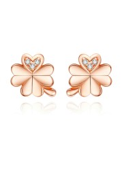 CZ Clover Cubic Zirconia 14K Rose Gold Flower Stud Earrings for Women 925 Sterling Silver Crystal Inlay Love Knot Heart Shaped 4 Leaf Clover Tragus Post Pin Hypoallergenic Earring Dainty Jewelry