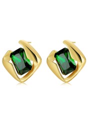 ZUOPOEKI Green Earrings for Women Trendy CZ Crystal Stud Earrings 18K Gold Plated Sterling Silver Post
